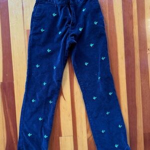 Castaway Navy Corduroy Pants with Leaf Embroidery